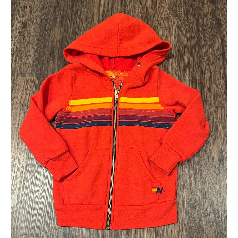 Aviator Nation Toddler size 2 Red Rainbow Stripe Zip Up Hoodie California Made